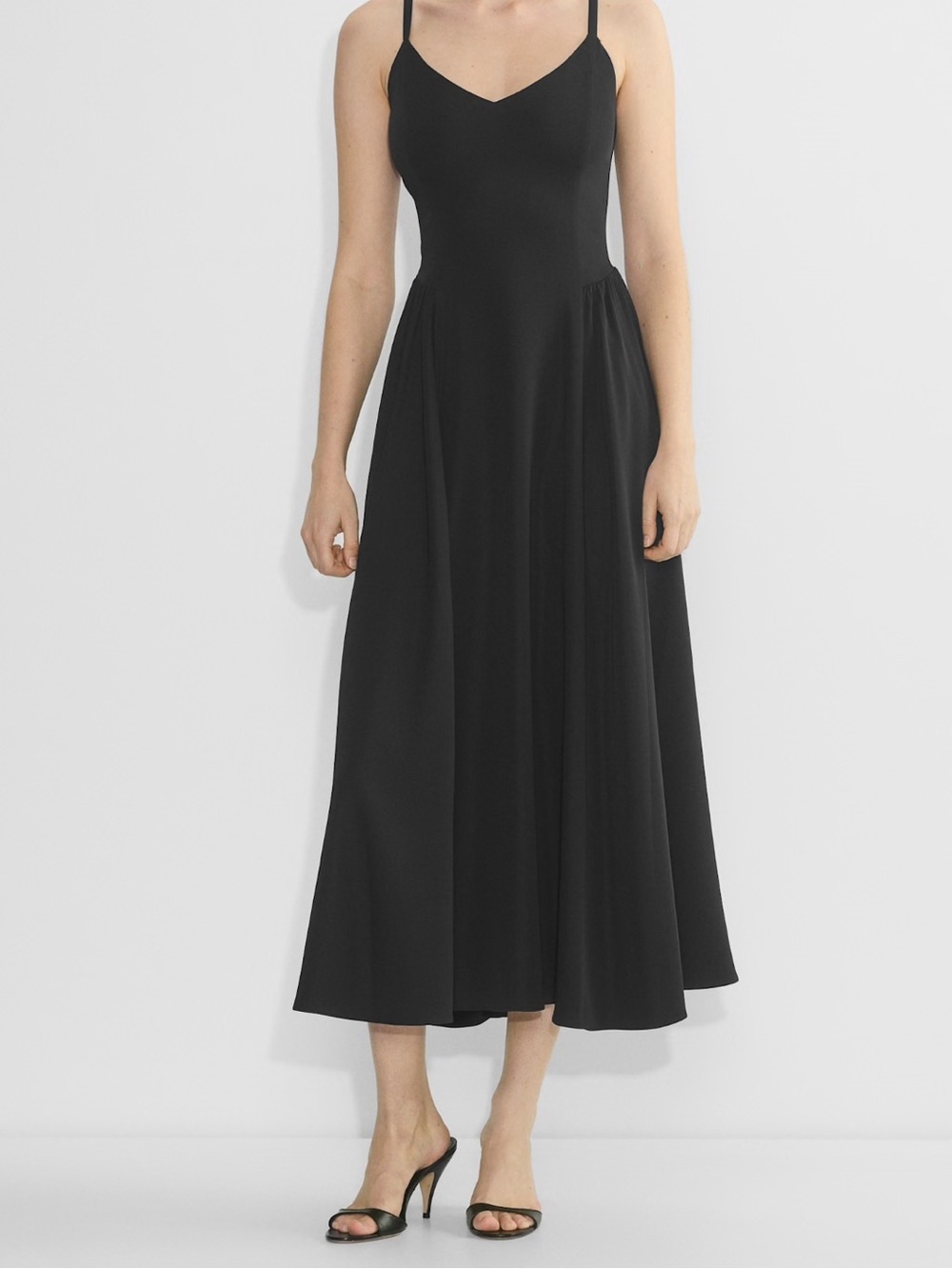 Aritzia Black Midi Slip Dress with Spaghetti Straps